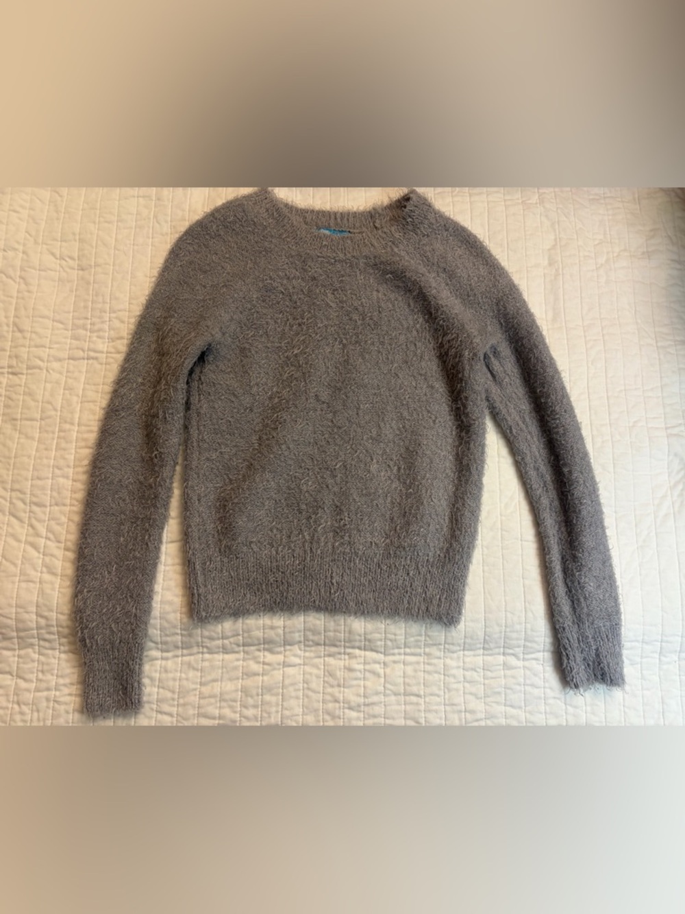 L’Amour Nanette Lepore fuzzy shaggy gray sweater